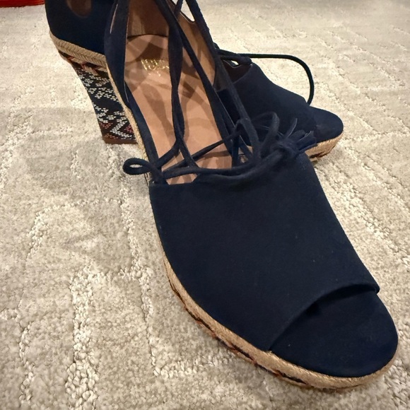 CAbi Blue Wedge Sandals with Geometric Print - Picture 2 of 11